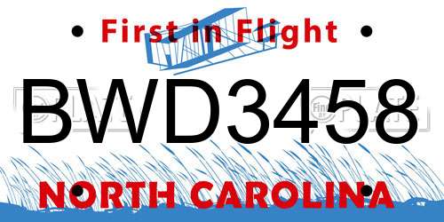 BWD3458 North Carolina License Plate
