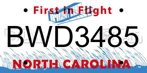 BWD3485 North Carolina License Plate
