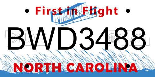 BWD3488 North Carolina License Plate