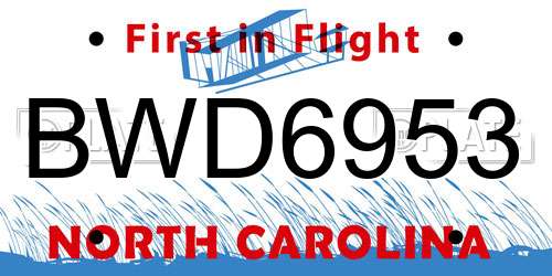 BWD6953 North Carolina License Plate