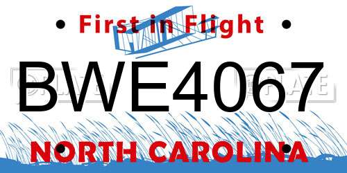BWE4067 North Carolina License Plate
