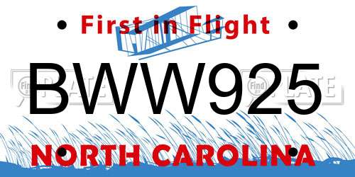 BWW925 North Carolina License Plate