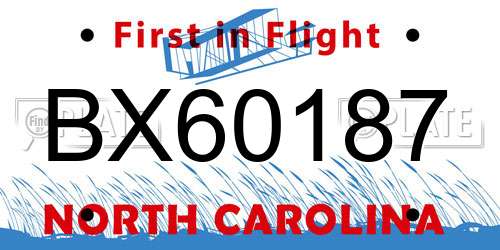 BX60187 North Carolina License Plate