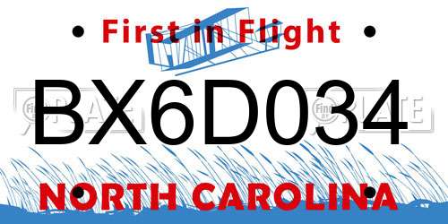 BX6D034 North Carolina License Plate