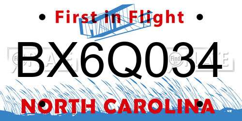 BX6Q034 North Carolina License Plate
