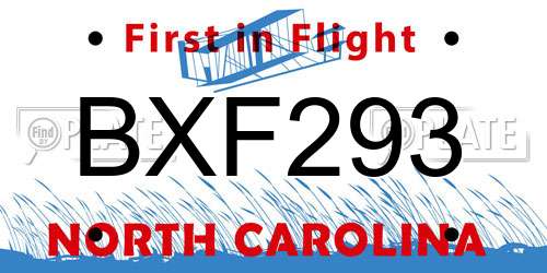 BXF293 North Carolina License Plate