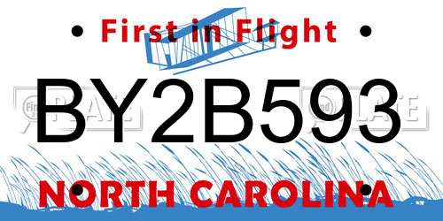 BY2B593 North Carolina License Plate