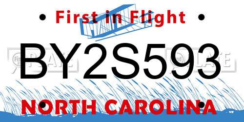 BY2S593 North Carolina License Plate