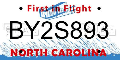 BY2S893 North Carolina License Plate