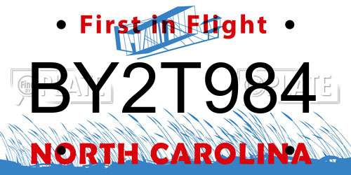 BY2T984 North Carolina License Plate