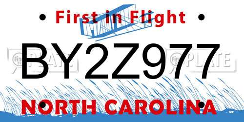 BY2Z977 North Carolina License Plate