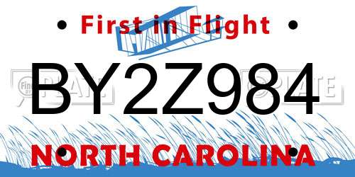 BY2Z984 North Carolina License Plate