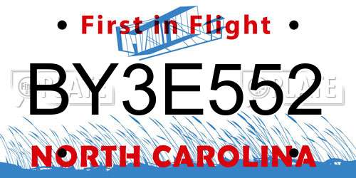 BY3E552 North Carolina License Plate