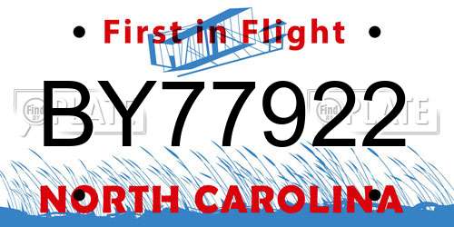 BY77922 North Carolina License Plate