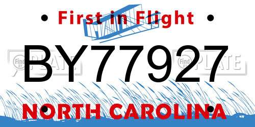BY77927 North Carolina License Plate