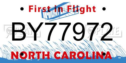 BY77972 North Carolina License Plate
