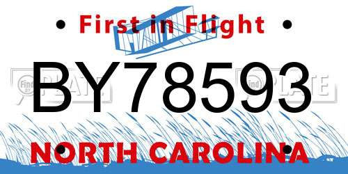 BY78593 North Carolina License Plate