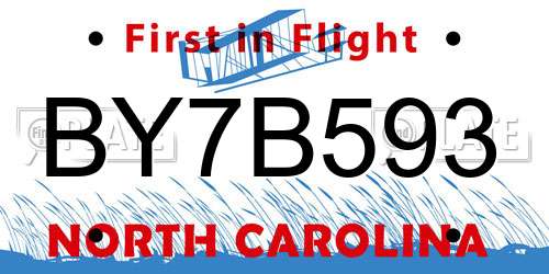 BY7B593 North Carolina License Plate