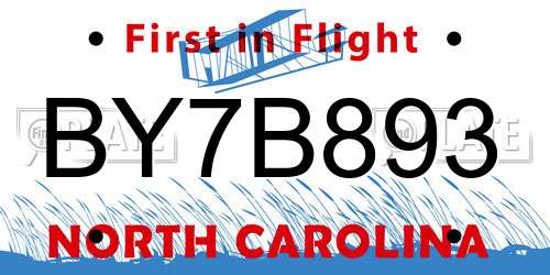 BY7B893 North Carolina License Plate