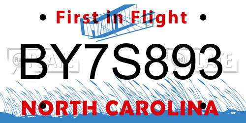 BY7S893 North Carolina License Plate