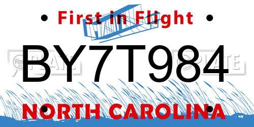 BY7T984 North Carolina License Plate