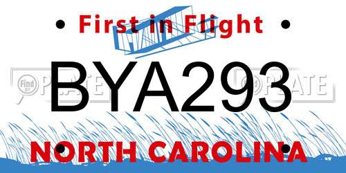 BYA293 North Carolina License Plate