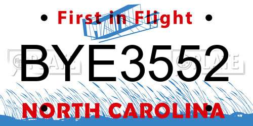 BYE3552 North Carolina License Plate
