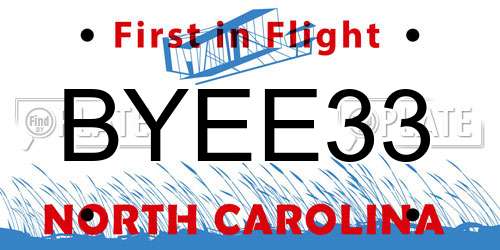 BYEE33 North Carolina License Plate
