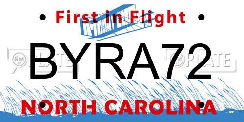 BYRA72 North Carolina License Plate