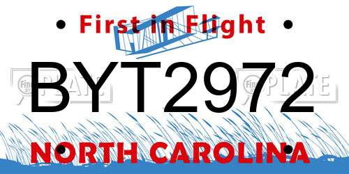 BYT2972 North Carolina License Plate