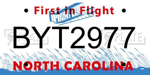 BYT2977 North Carolina License Plate
