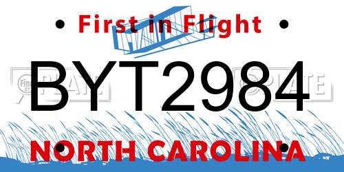 BYT2984 North Carolina License Plate