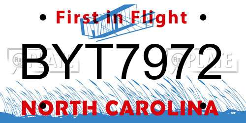 BYT7972 North Carolina License Plate