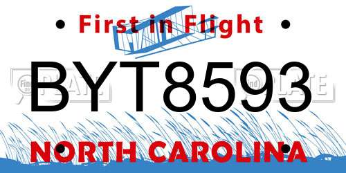 BYT8593 North Carolina License Plate