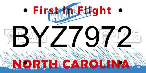 BYZ7972 North Carolina License Plate