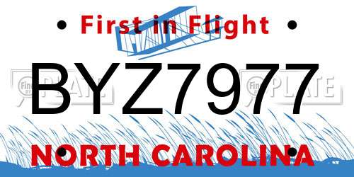 BYZ7977 North Carolina License Plate