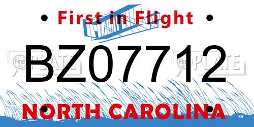 BZ07712 North Carolina License Plate