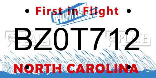 BZ0T712 North Carolina License Plate