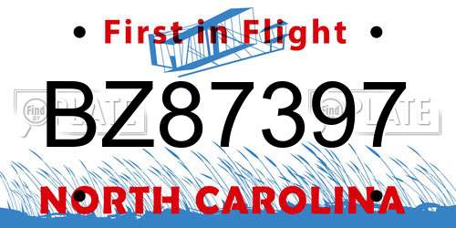 BZ87397 North Carolina License Plate