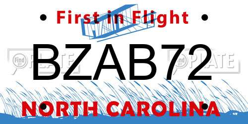 BZAB72 North Carolina License Plate