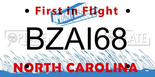 BZAI68 North Carolina License Plate