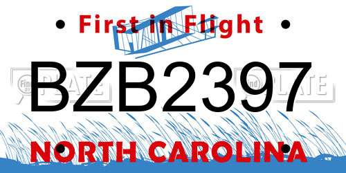 BZB2397 North Carolina License Plate