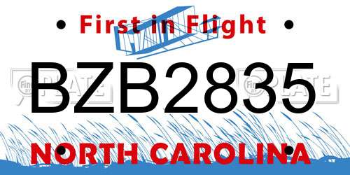 BZB2835 North Carolina License Plate