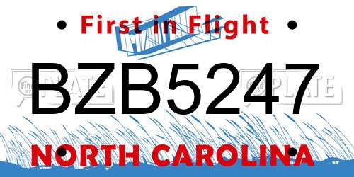BZB5247 North Carolina License Plate
