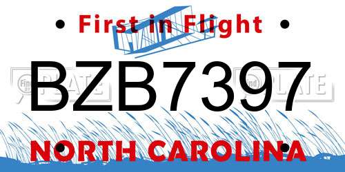 BZB7397 North Carolina License Plate