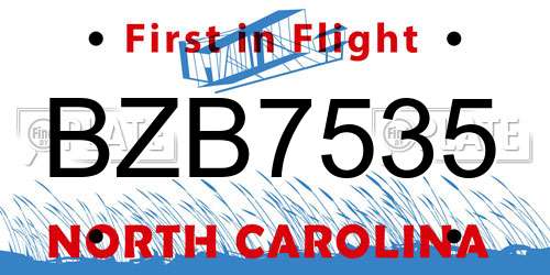 BZB7535 North Carolina License Plate