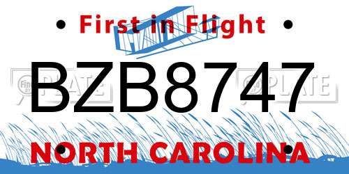 BZB8747 North Carolina License Plate