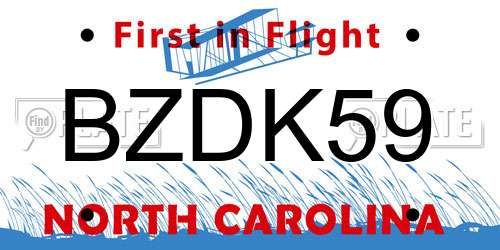 BZDK59 North Carolina License Plate