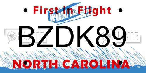 BZDK89 North Carolina License Plate
