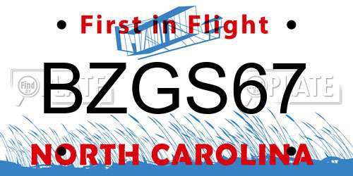 BZGS67 North Carolina License Plate